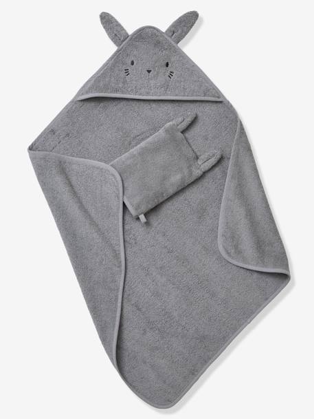 Badcape + washandje van biologisch katoen amandel+antraciet+karamel+oceaanblauw+rozen+Wit - vertbaudet enfant 