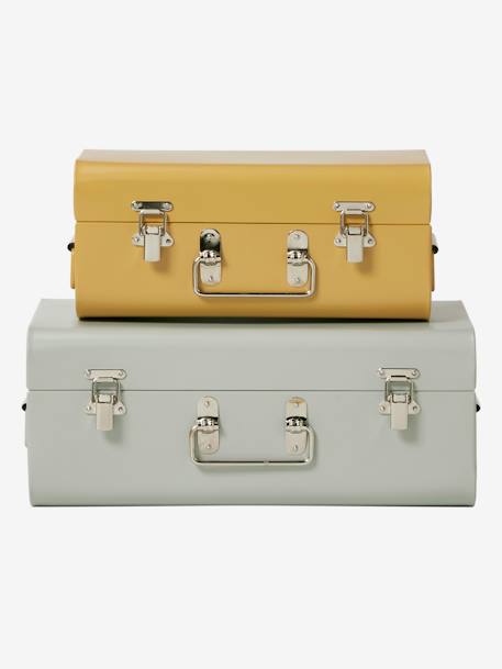 Lot de 2 malles en métal gigognes bleu jean+cannelle+rose nude+vert / jaune - vertbaudet enfant 