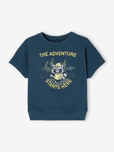 Avontuurlijk fleece t-shirt voor jongens met fluorescerende details petrolblauw - vertbaudet enfant 