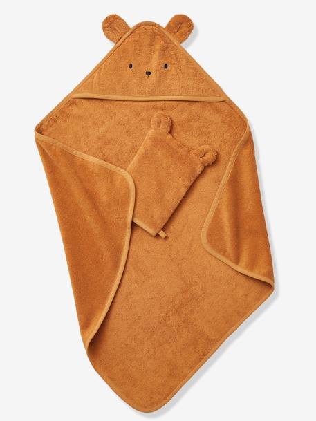 Badcape + washandje van biologisch katoen amandel+antraciet+karamel+oceaanblauw+rozen+Wit - vertbaudet enfant 