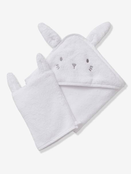 Badcape + washandje van biologisch katoen amandel+antraciet+karamel+oceaanblauw+rozen+Wit - vertbaudet enfant 