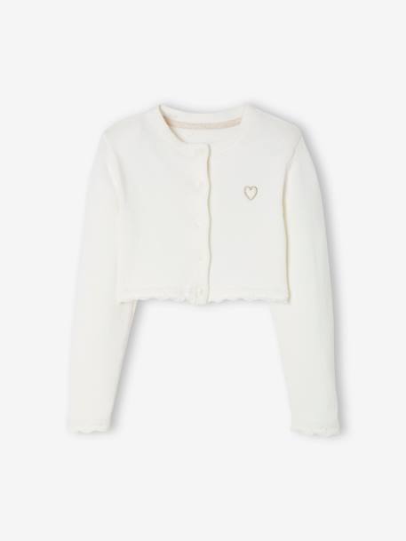 Gilet fille boléro maille pointelle cérémonie écru+rose pâle - vertbaudet enfant 