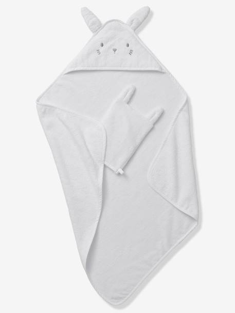 Badcape + washandje van biologisch katoen amandel+antraciet+karamel+oceaanblauw+rozen+Wit - vertbaudet enfant 