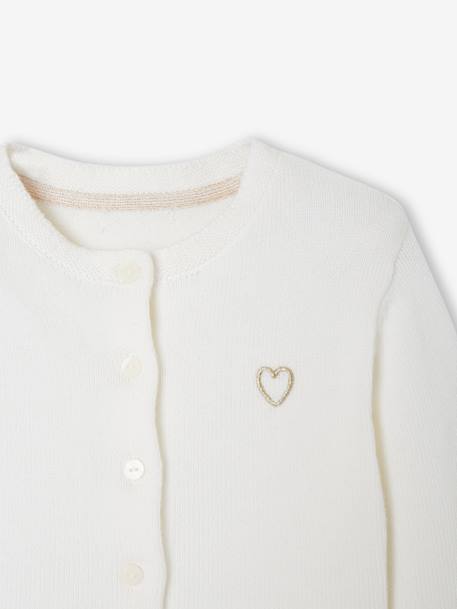 Gilet fille boléro maille pointelle cérémonie écru+rose pâle - vertbaudet enfant 