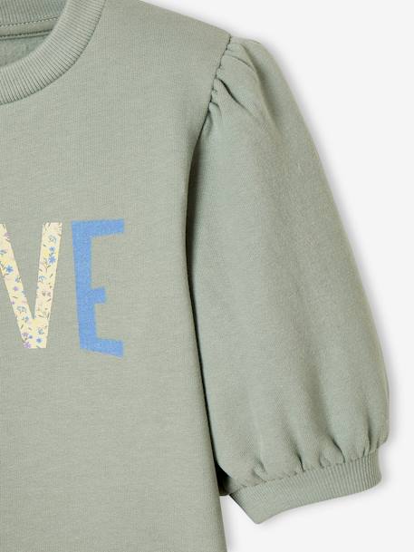 Sweatshirt 'love' voor meisjes met korte pofmouwen blauwgroen - vertbaudet enfant 