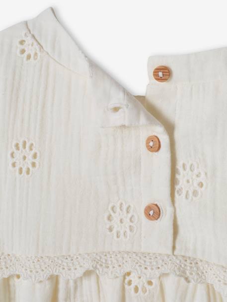 Blouse van katoengaas met geborduurde bloemen ecru+zachtpaars - vertbaudet enfant 