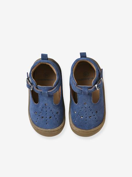 Zacht lederen sandalen voor baby's die kruipen jeansblauw - vertbaudet enfant 