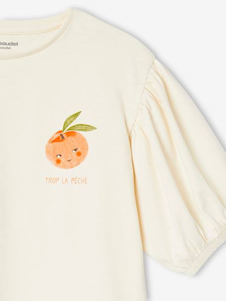 T-shirt manches boules fille motif fruit poitrine écru - vertbaudet enfant 