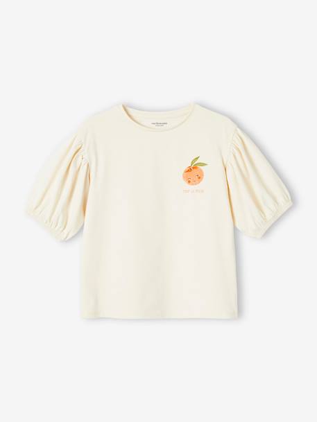 T-shirt manches boules fille motif fruit poitrine écru - vertbaudet enfant 