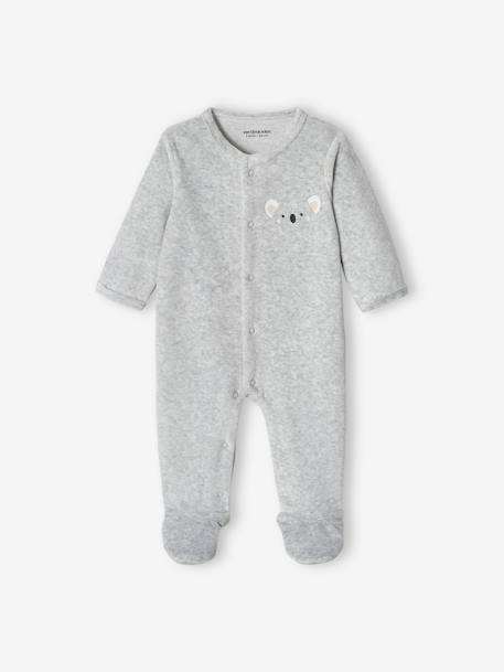 Pyjama bébé mixte velours animal personnalisable beige chiné+gris chiné - vertbaudet enfant 