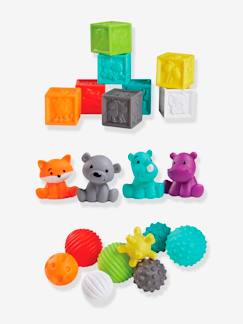 Speelgoed-Eerste levensjaren-Eerste speelgoed-Pakket voor ontwikkelen zintuigen met 8 ballen, 4 diertjes en 8 blokjes Bluebox
