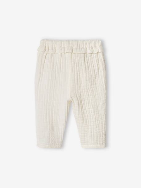 Pantalon bébé fille en gaze de coton écru+vieux rose - vertbaudet enfant 