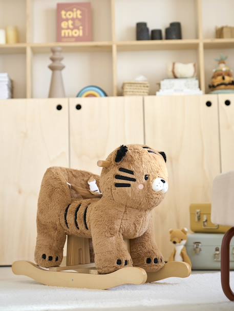 Tigre à bascule bébé en bois FSC® JAUNE MOYEN UNI AVEC DECOR - vertbaudet enfant 