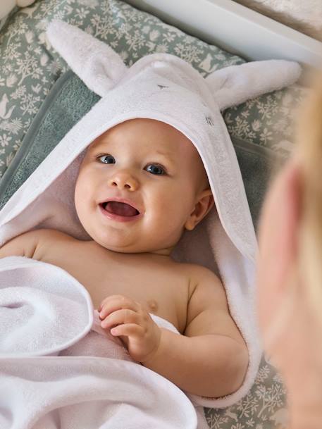 Badcape + washandje van biologisch katoen amandel+antraciet+karamel+oceaanblauw+rozen+Wit - vertbaudet enfant 