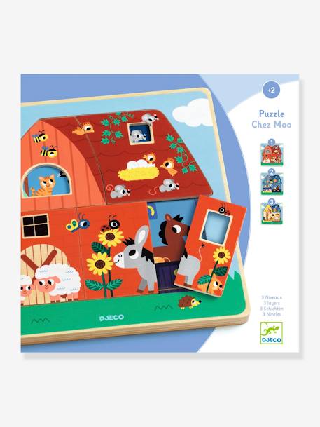 Puzzle 3 niveaux Chez Moo bleu - vertbaudet enfant 