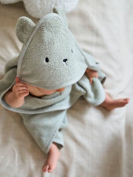 Badcape + washandje van biologisch katoen amandel+antraciet+karamel+oceaanblauw+rozen+Wit - vertbaudet enfant 