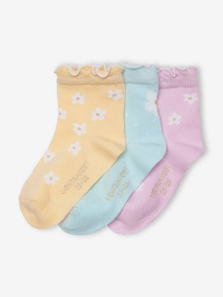 Set van 3 paar sokken met 'madeliefjes' voor babymeisje lichtgeel - vertbaudet enfant 