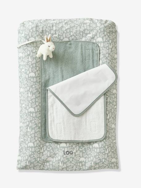 Matelas à langer et 2 tapis de change DANS LES BOIS vert sauge+vieux rose - vertbaudet enfant 