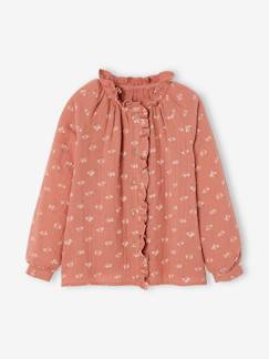 Meisje-Personaliseerbare overhemd met ruches van katoengaas voor meisjes met bloemenprint