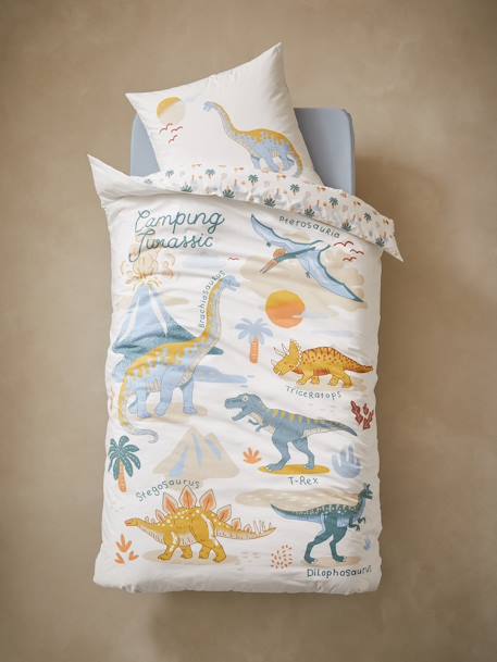 Parure housse de couette enfant et taie d'oreiller JURASSIC CAMP blanc imprimé - vertbaudet enfant 