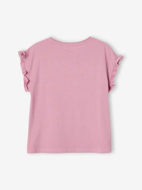 T-shirt fille motif fantaisie manches courtes volantées blanc+bleu ciel+mauve - vertbaudet enfant 