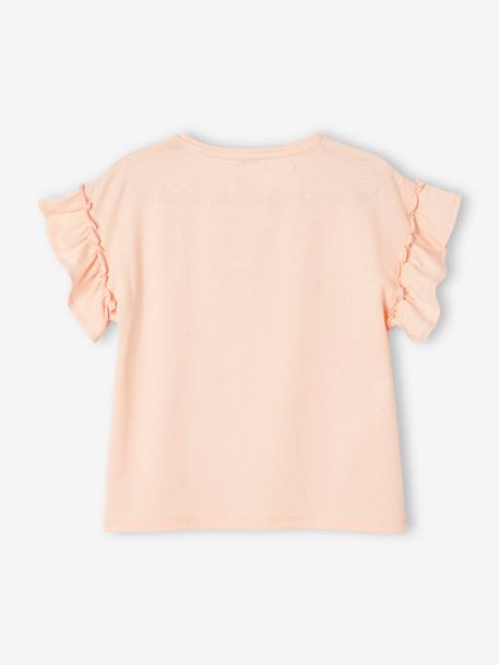 Meisjes-T-shirt met print in zwelinkt en korte mouwen met ruches lichtroze - vertbaudet enfant 
