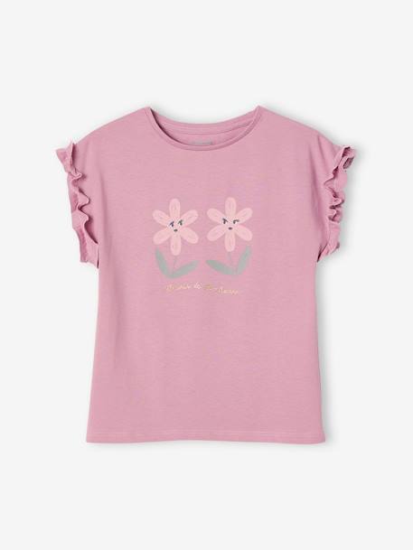 T-shirt fille motif fantaisie manches courtes volantées blanc+bleu ciel+mauve - vertbaudet enfant 