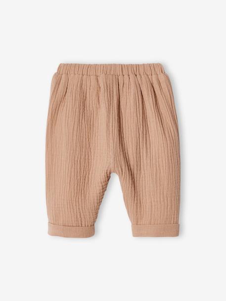 Pantalon bébé mixte coupe sarouel en gaze de coton Blanc+Bleu+cappuccino+tilleul - vertbaudet enfant 