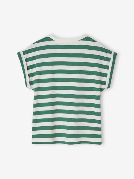 Personaliseerbare gestreept meisjes t-shirt groen, gestreept+roze, gestreept - vertbaudet enfant 