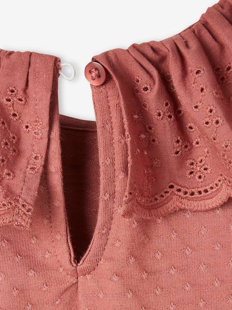 T-shirt à collerette en broderie anglaise fille vieux rose - vertbaudet enfant 