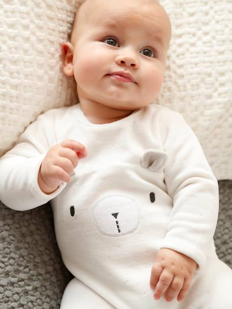 Pyjama bébé mixte en velours ours écru - vertbaudet enfant 