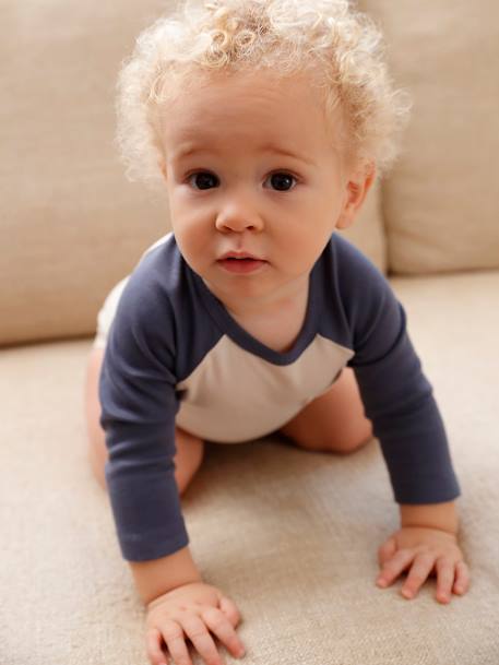 Body bébé manches contrastées gris clair - vertbaudet enfant 