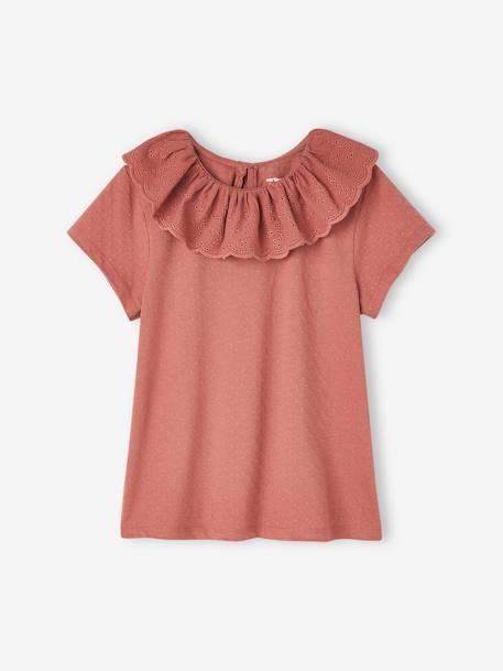 T-shirt à collerette en broderie anglaise fille vieux rose - vertbaudet enfant 