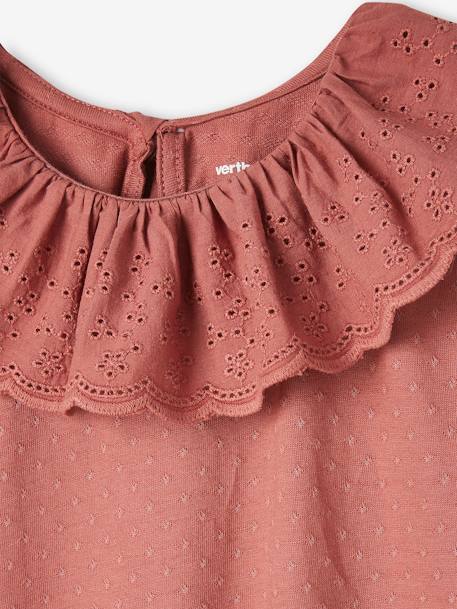 T-shirt à collerette en broderie anglaise fille vieux rose - vertbaudet enfant 
