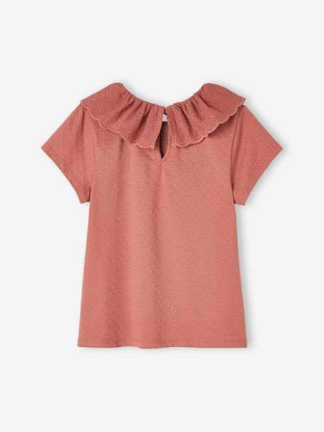 T-shirt à collerette en broderie anglaise fille vieux rose - vertbaudet enfant 