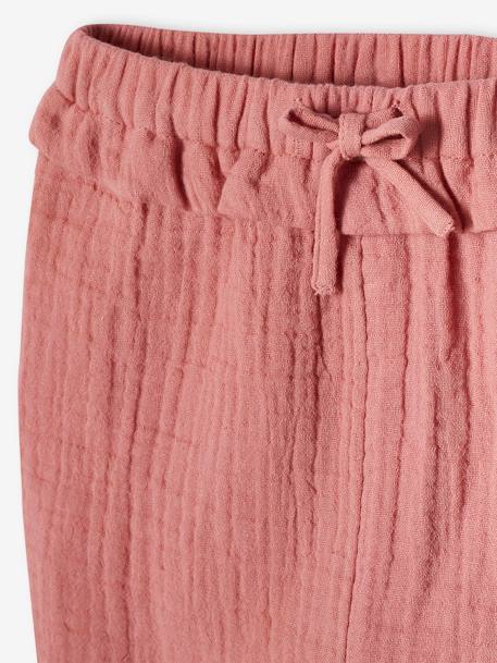 Pantalon bébé fille en gaze de coton écru+vieux rose - vertbaudet enfant 