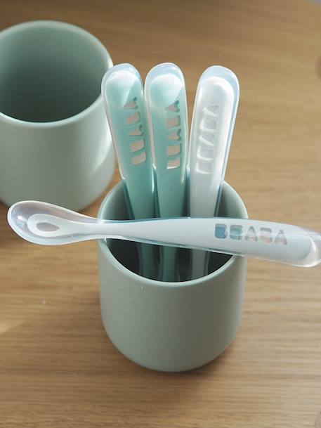 Set van 4 lepels Soft, eerste leeftijd, zonder BPA, van BEABA Blauw/grijs/okergeel+blue/ eucalyptus/ pink/ mist+saliegroen - vertbaudet enfant 