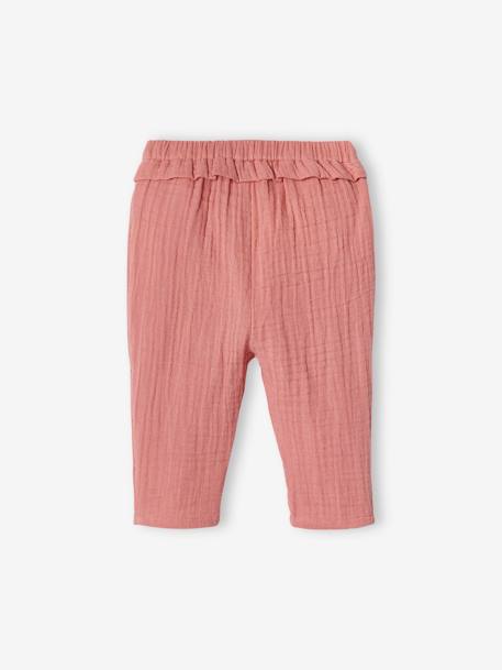 Pantalon bébé fille en gaze de coton écru+vieux rose - vertbaudet enfant 
