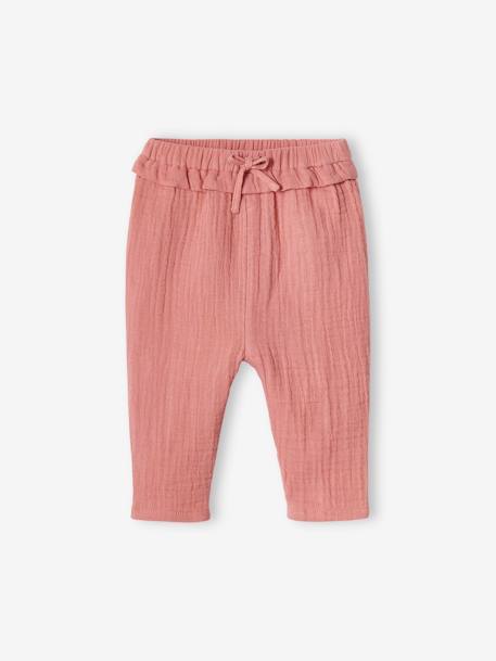 Babybroek van katoengaas ecru+oudroze - vertbaudet enfant 