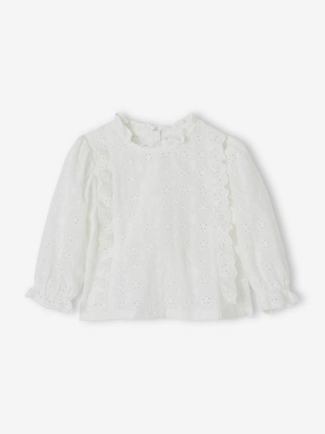 Blouse bébé broderie anglaise à volants blanc+bleu ciel+rose bonbon - vertbaudet enfant 