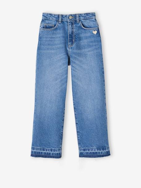 Jean fille large bas effiloché denim bleached+stone - vertbaudet enfant 