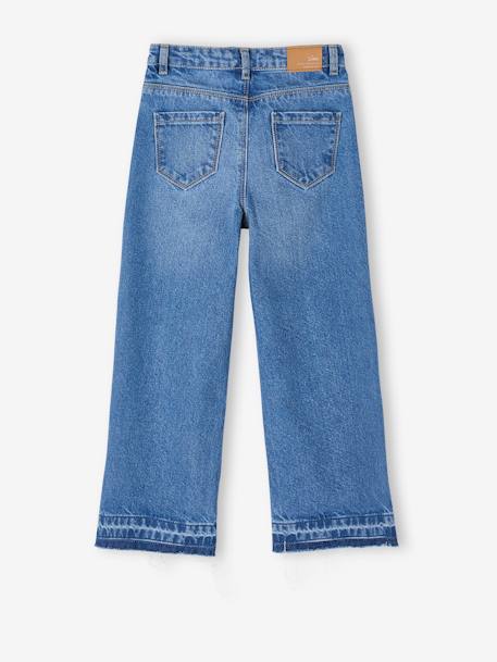 Jean fille large bas effiloché denim bleached+stone - vertbaudet enfant 