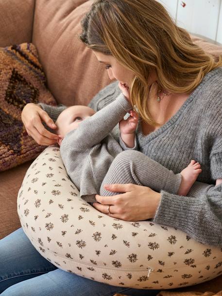Housse pour coussin d'allaitement beige imprimé+imprimé fleuri+rose imprimé - vertbaudet enfant 