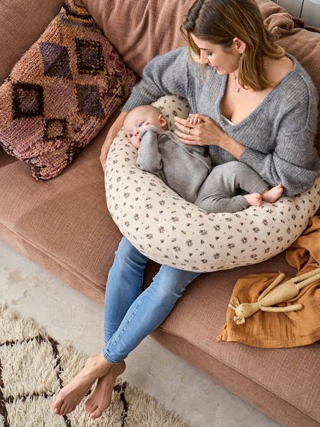 Housse pour coussin d'allaitement beige imprimé+imprimé fleuri+rose imprimé - vertbaudet enfant 