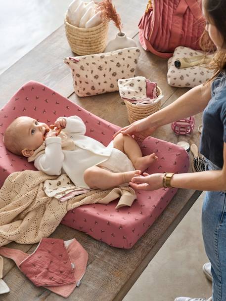 Housse matelas à langer en jersey bois de rose imprimé - vertbaudet enfant 