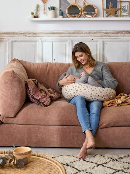 Housse pour coussin d'allaitement beige imprimé+imprimé fleuri+rose imprimé - vertbaudet enfant 