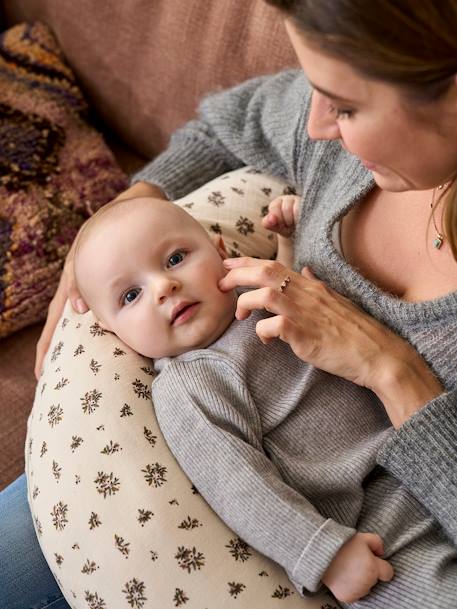 Housse pour coussin d'allaitement beige imprimé+imprimé fleuri+rose imprimé - vertbaudet enfant 