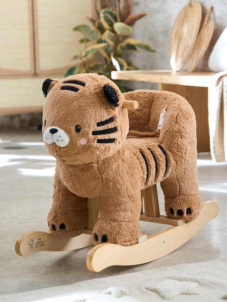 Tigre à bascule bébé en bois FSC® JAUNE MOYEN UNI AVEC DECOR - vertbaudet enfant 
