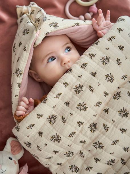 Engelennest KLEINE DINO van hydrofiel doek beige, bedrukt+grijsblauw+ijsblauw+print grenier+vanille+wit - vertbaudet enfant 