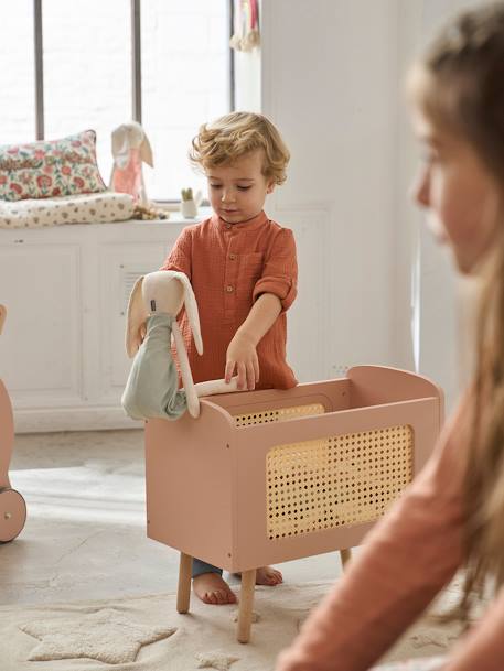 Lit poupon en bois FSC® et cannage POÉSIE blanc+multicolore - vertbaudet enfant 